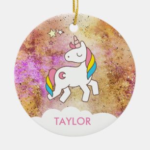 Fügen Sie Ihren Namen Niedlich magisches Einhorn P Keramik Ornament