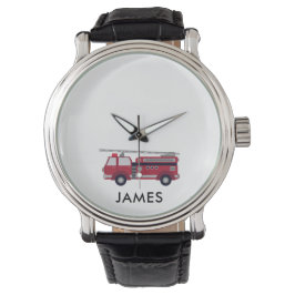 Fügen Sie Ihren Namen Red Fire LKW Personalisiert  Armbanduhr
