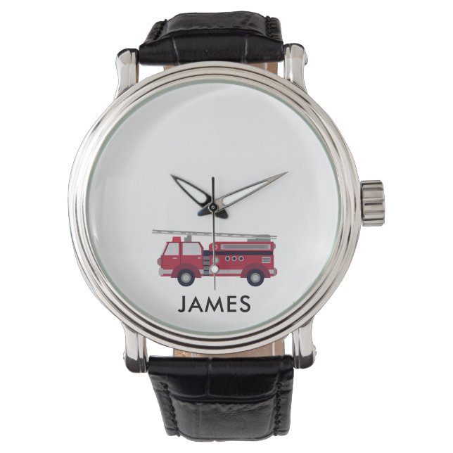 Fügen Sie Ihren Namen Red Fire LKW Personalisiert  Armbanduhr (Vorderseite)