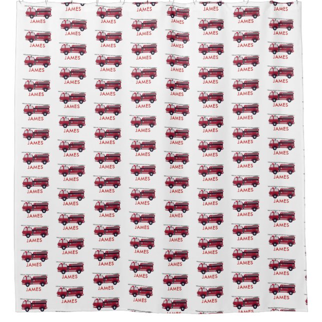 Fügen Sie Ihren Namen Red Fire LKW Personalisiert  Duschvorhang (Vorderseite)