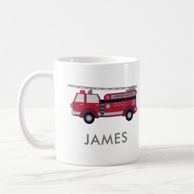 Fügen Sie Ihren Namen Red Fire LKW Personalisiert  Kaffeetasse (Links)