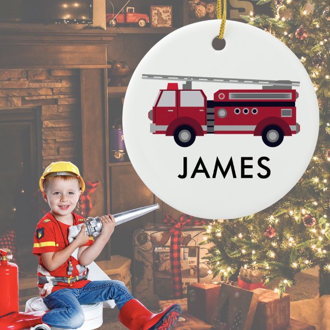 Fügen Sie Ihren Namen Red Fire LKW Personalisiert  Keramik Ornament (Von Creator hochgeladen)