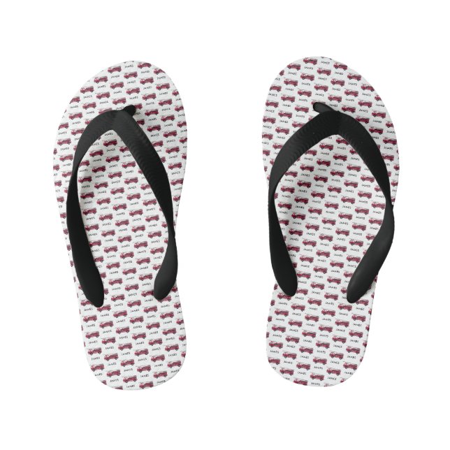 Fügen Sie Ihren Namen Red Fire LKW Personalisiert  Kinderbadesandalen (Fußbett)