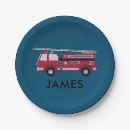 Fügen Sie Ihren Namen Red Fire LKW Personalisiert  Pappteller