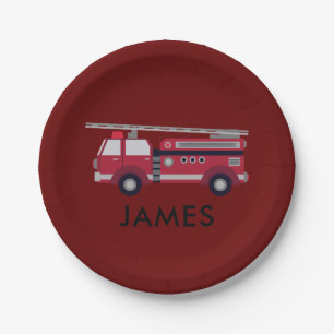 Fügen Sie Ihren Namen Red Fire LKW Personalisiert Pappteller