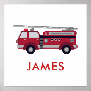 Fügen Sie Ihren Namen Red Fire LKW Personalisiert  Poster