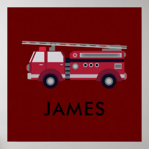 Fügen Sie Ihren Namen Red Fire LKW Personalisiert Poster