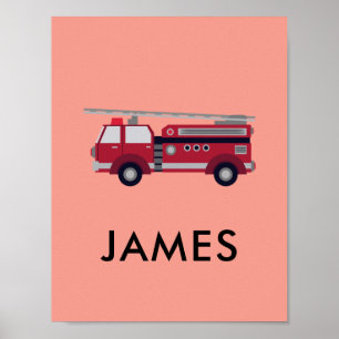 Fügen Sie Ihren Namen Red Fire LKW Personalisiert Poster