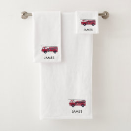 Fügen Sie Ihren Namen Red Fire LKW Personalisierte Badhandtuch Set