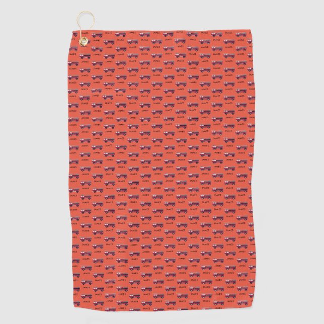 Fügen Sie Ihren Namen Red Fire LKW Personalisierte Golfhandtuch (Vorderseite)