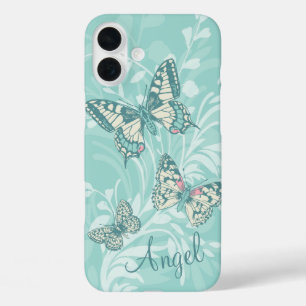 Fügen Sie Ihren Namen Schmetterlinge florale aquam iPhone 16 Plus Hülle