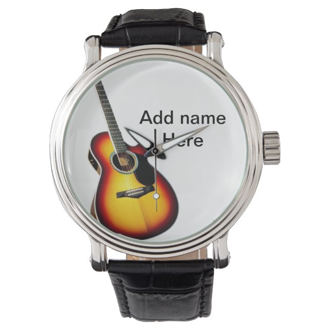Fügen Sie Ihren Namen Text braun akustische Gitarr Armbanduhr (Vorderseite)