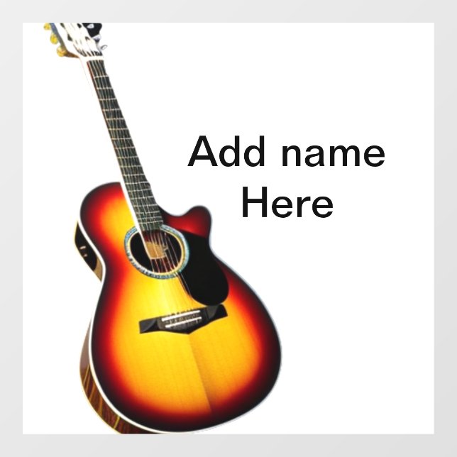 Fügen Sie Ihren Namen Text braun akustische Gitarr Fensteraufkleber (Blatt)