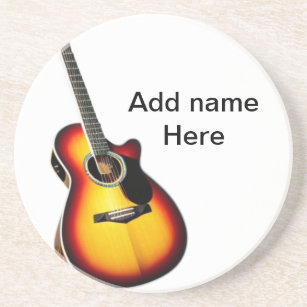 Fügen Sie Ihren Namen Text braun akustische Gitarr Getränkeuntersetzer