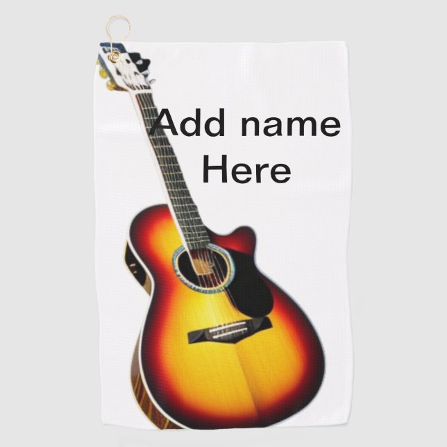 Fügen Sie Ihren Namen Text braun akustische Gitarr Golfhandtuch (Vorderseite)