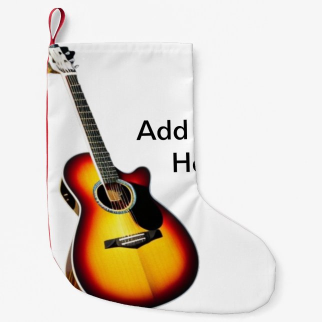 Fügen Sie Ihren Namen Text braun akustische Gitarr Kleiner Weihnachtsstrumpf (Vorderseite)