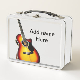 Fügen Sie Ihren Namen Text braun akustische Gitarr Metall Brotdose