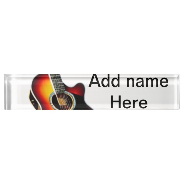 Fügen Sie Ihren Namen Text braun akustische Gitarr Namensplakette (Vorderseite)