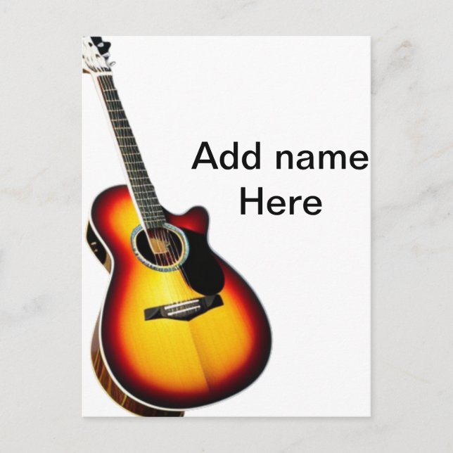 Fügen Sie Ihren Namen Text braun akustische Gitarr Postkarte (Vorderseite)