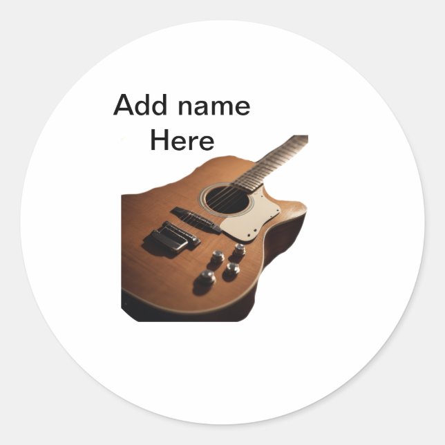 Fügen Sie Ihren Namen Text braun akustische Gitarr Runder Aufkleber (Vorderseite)
