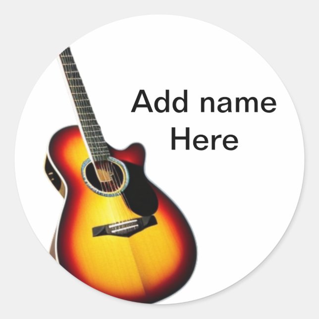 Fügen Sie Ihren Namen Text braun akustische Gitarr Runder Aufkleber (Vorderseite)