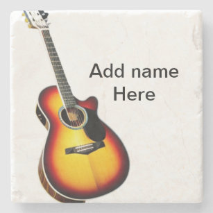 Fügen Sie Ihren Namen Text braun akustische Gitarr Steinuntersetzer