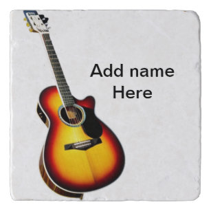 Fügen Sie Ihren Namen Text braun akustische Gitarr Töpfeuntersetzer