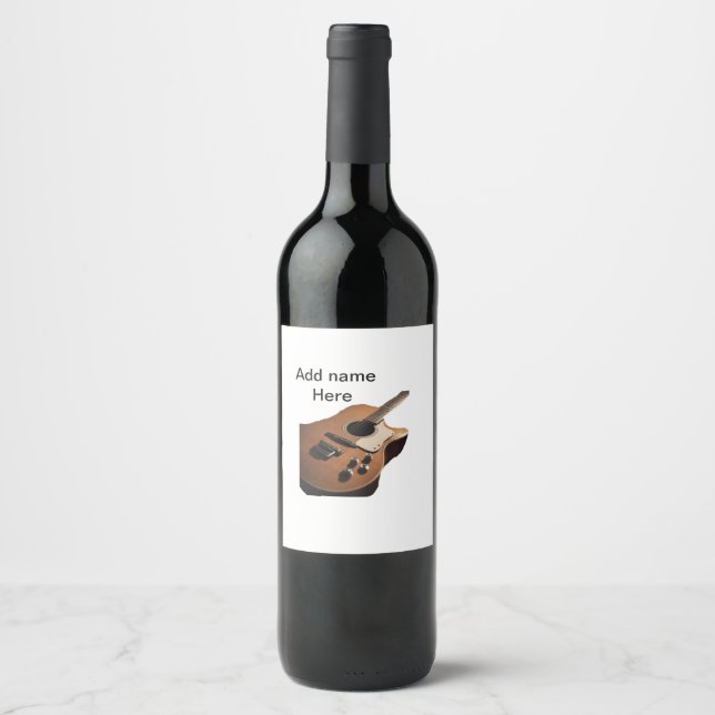 Fügen Sie Ihren Namen Text braun akustische Gitarr Weinetikett (Vorderseite)