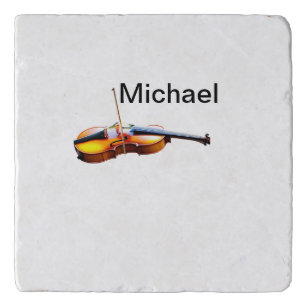 Fügen Sie Ihren Namen Text braun Violine Musik Lie Töpfeuntersetzer
