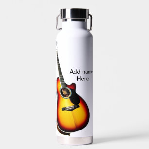 Fügen Sie Ihren Namen Text braune Akustikgitarre e Trinkflasche