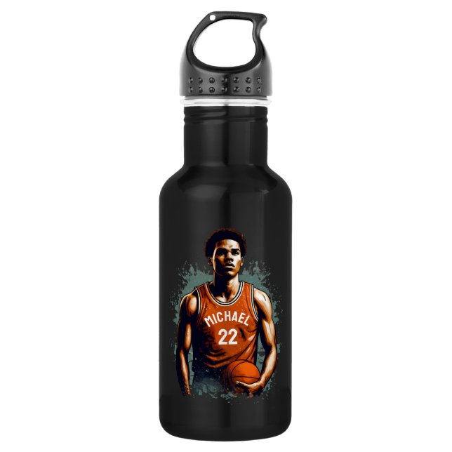Fügen Sie Ihren Namen und Ihre Nummer Basketball-S Edelstahlflasche (Vorderseite)