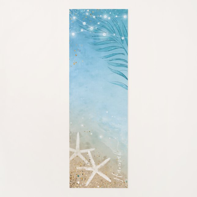 Fügen Sie Ihren Namen Wasserfarben-Strandmonogramm Yogamatte (Vorderseite)
