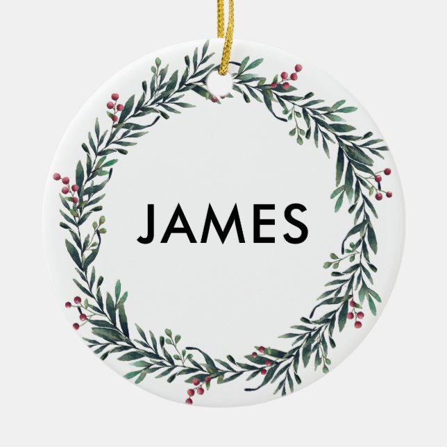 Fügen Sie Ihren Namen Weihnachtskranz Personalisie Keramik Ornament (Vorne)