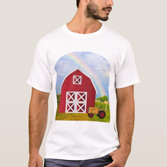 Fügen Sie Ihren Namen zu Red Barn mit Blue Sky hin T-Shirt (Vorderseite)