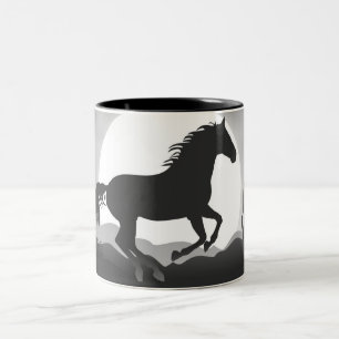 Fügen Sie Ihren Text Pferd in Schwarz-Weiß-Silhoue Zweifarbige Tasse