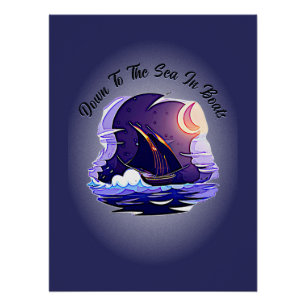 Fügen Sie Ihren Text, Segelschiff, Wolken Moon Blu Poster