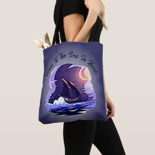 Fügen Sie Ihren Text, Segelschiff, Wolken Moon Blu Tasche