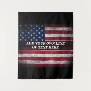 Fügen Sie Ihren Text unter amerikanischer Flagge h Wandteppich