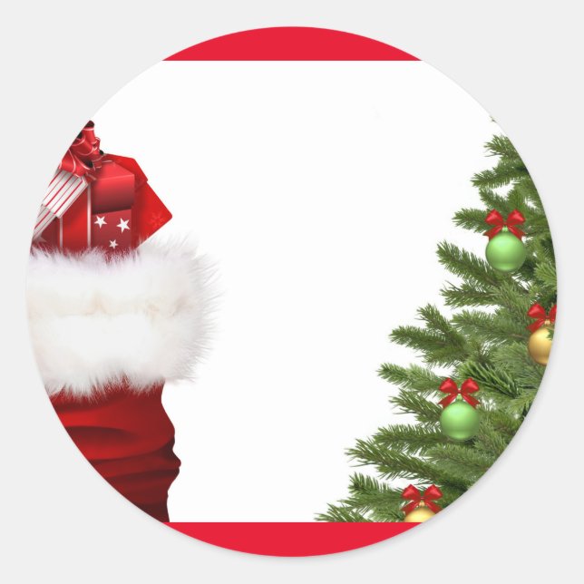 Fügen Sie Ihren Text Weihnachtsbaum und Geschenke  Runder Aufkleber (Vorderseite)