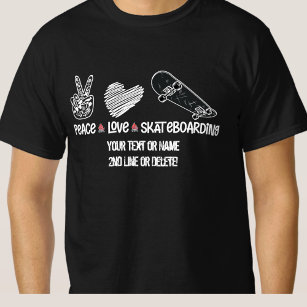 Fügen Sie Ihren Textnamen, Peace Liebe Skateboardi T-Shirt