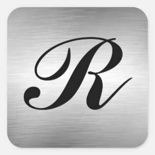 Fügen Sie Monogram Custom Silver Metal Look Sticke Quadratischer Aufkleber