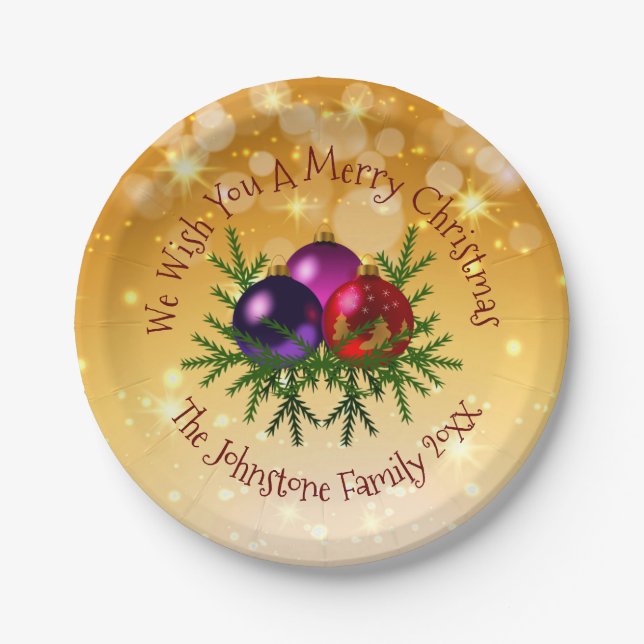 Fügen Sie Name Matching Christmas auf Gold 7" Papi Pappteller (Vorderseite)