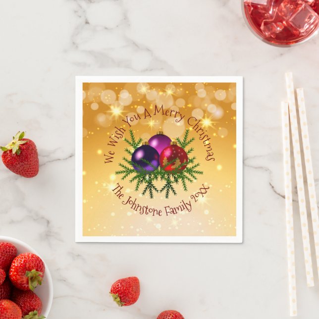 Fügen Sie Name Matching Christmas auf Gold Cocktai Serviette (Beispiel)