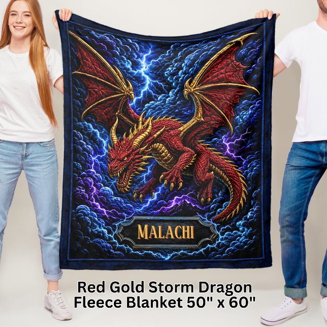 Fügen Sie Name Roter & Goldener Sturm-Drache mit B Fleecedecke (Von Creator hochgeladen)
