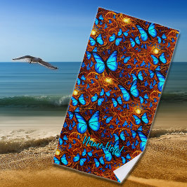 Fügen Sie Namen hinzu, Helle blaue Schmetterlinge  Strandtuch