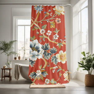 Fügen Sie natürliches rotes Blumenmuster hinzu Duschvorhang