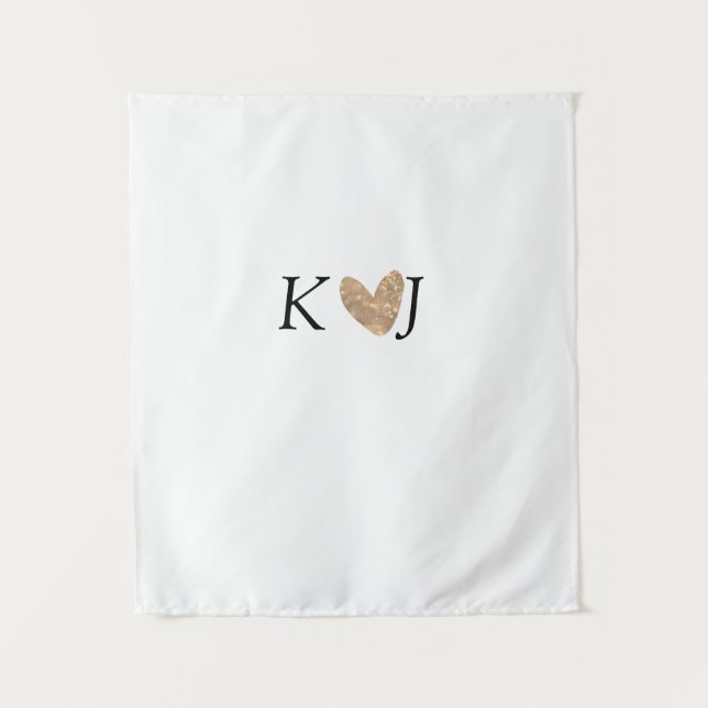 Fügen Sie Pärchenbrief Hochzeit goldenes Herz Glit Wandteppich (Vorderseite)