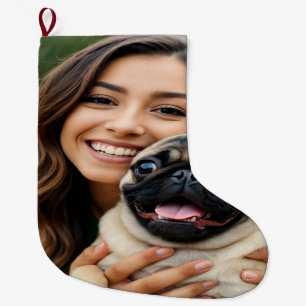 Fügen Sie Pug-Foto Personalisieren Anpassen Großer Weihnachtsstrumpf