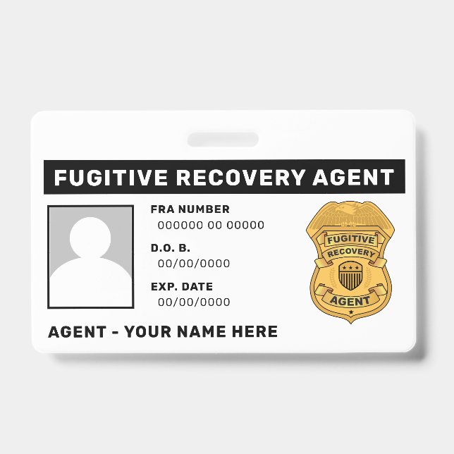 FUGITIVE ERHOLUNG AGENT Lanyard Abzeichen Ausweis (Vorderseite)