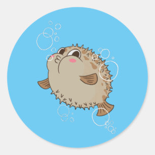 Fugu Meer Lebens Cartoon-Design Runder Aufkleber